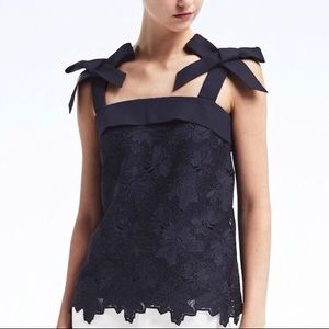 Banana Republic navy bow lace top